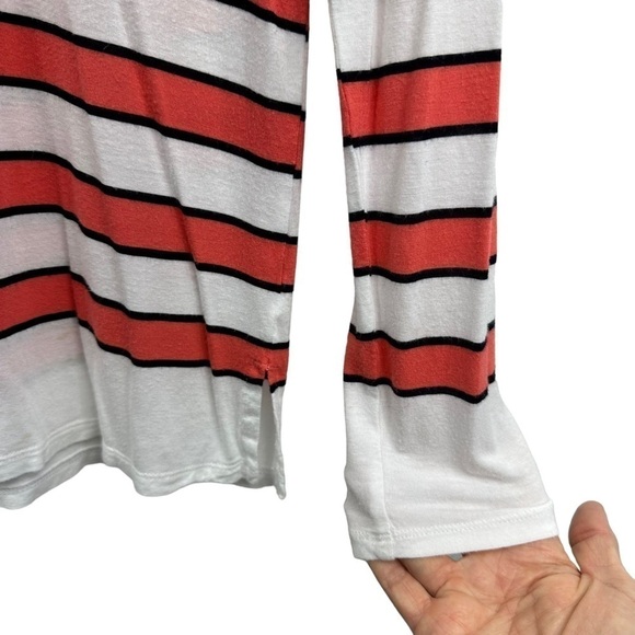 Talbots Coral and White Striped Lightweight Long Sleeve Hoodie, M - Picture 4 of 6